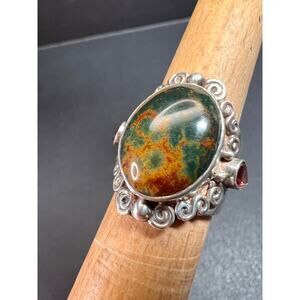 Sajen bloodstone and garnet sterling silver ring size 6